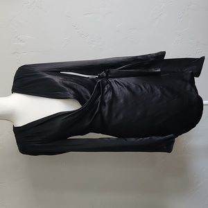 WEWOREWHAT Black Satin Wrap Dress S